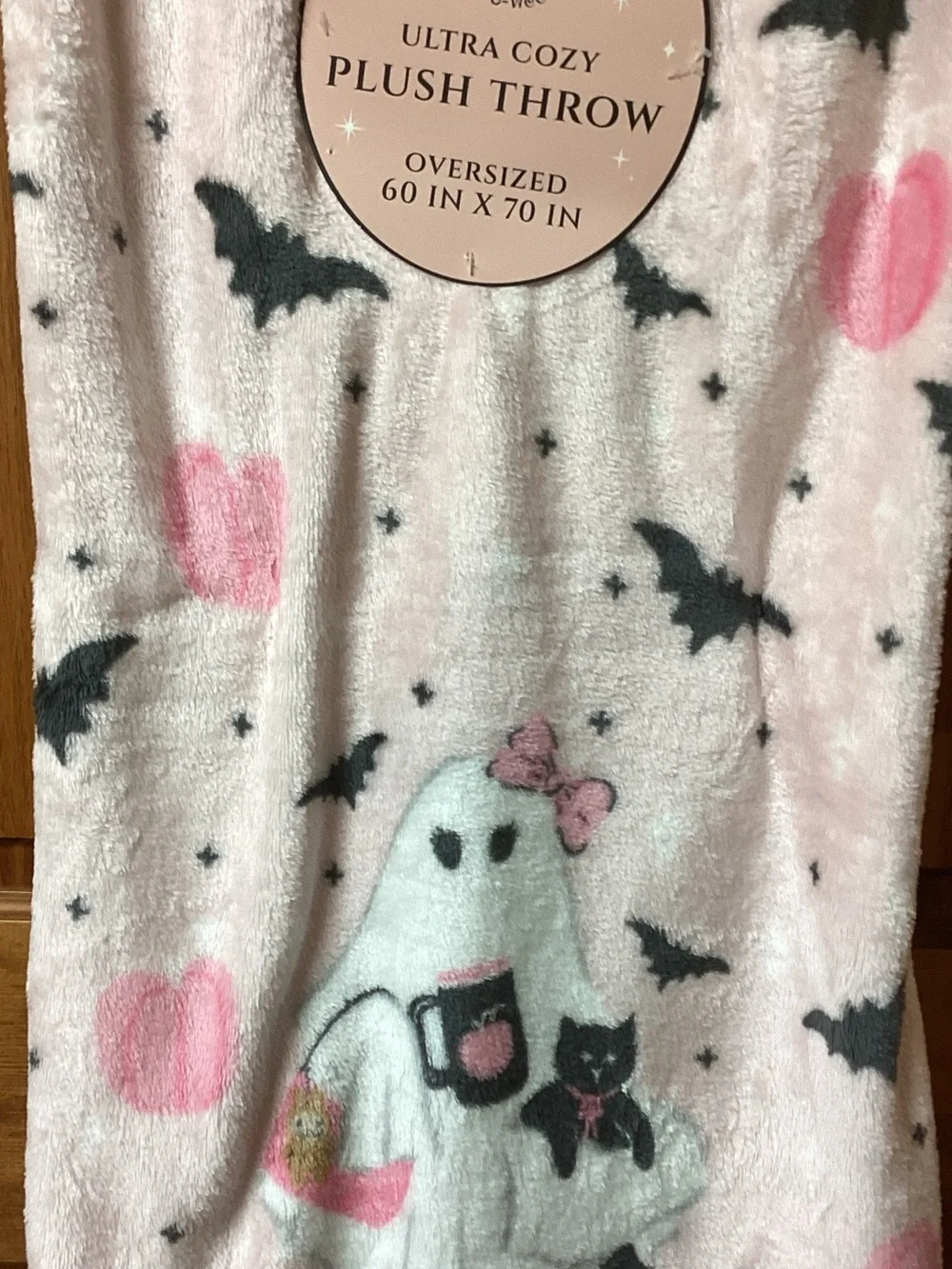 NWT Pink Ghost holding a Cat Halloween Blanket 👻🎀🐈‍⬛